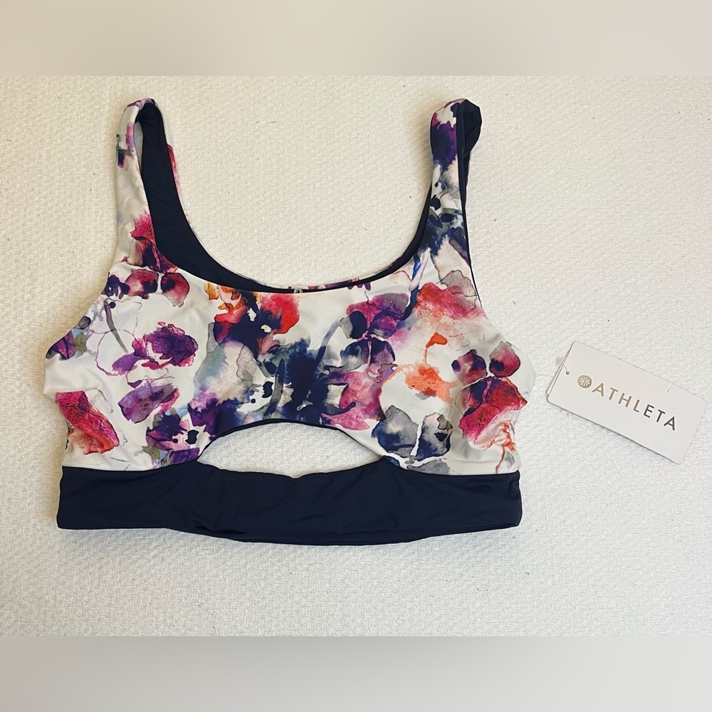 Athleta Reversible Floral Cutout Swim Top